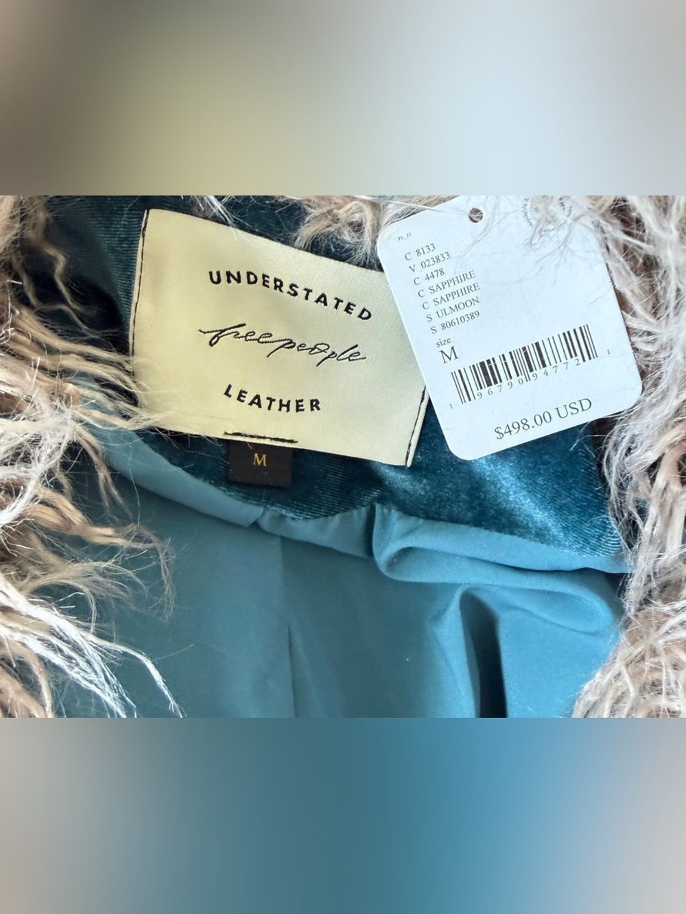 NWT FP Understated Leather ‘Moon Glow’ Penny Lane Embroidered Coat in Sapphire - Picture 9 of 9